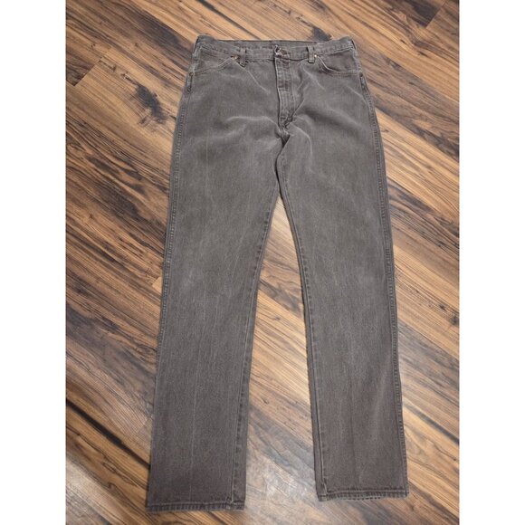 Vtg Wrangler Brown Denim Jeans 35x35 Straight Leg USA Zip Fly Faded - Picture 2 of 11